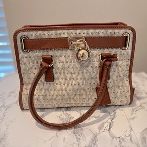 Like new studded Michael Kors handbag, white and tan.